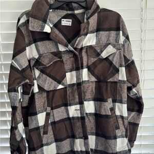 Ci Sono Brown and White Plaid Utility Jacket